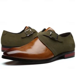 New OUKU Men's Two-Tone Faux Leather and Suede Monk Strap Shoes – Elegant Buckle Dress Shoes for Formal Occasions