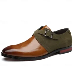 New OUKU Men's Two-Tone Faux Leather and Suede Monk Strap Shoes – Elegant Buckle Dress Shoes for Formal Occasions