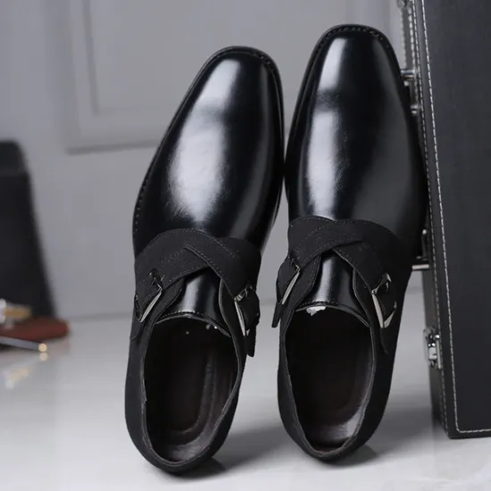 New OUKU Men's Two-Tone Faux Leather and Suede Monk Strap Shoes – Elegant Buckle Dress Shoes for Formal Occasions