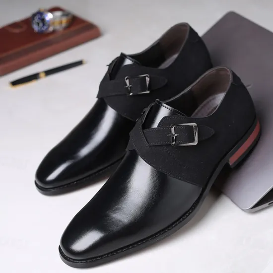 New OUKU Men's Two-Tone Faux Leather and Suede Monk Strap Shoes – Elegant Buckle Dress Shoes for Formal Occasions