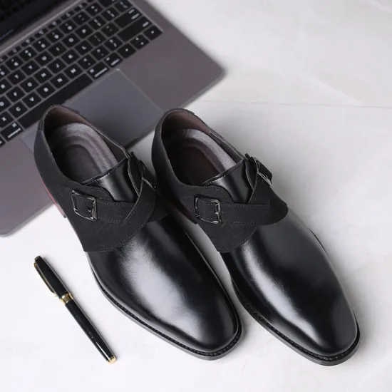 New OUKU Men's Two-Tone Faux Leather and Suede Monk Strap Shoes – Elegant Buckle Dress Shoes for Formal Occasions