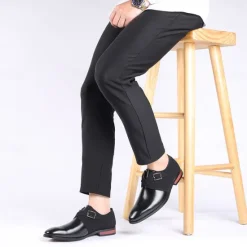 New OUKU Men's Two-Tone Faux Leather and Suede Monk Strap Shoes – Elegant Buckle Dress Shoes for Formal Occasions