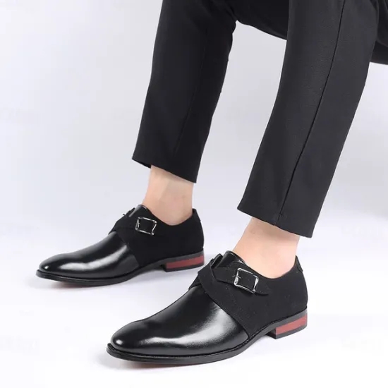 New OUKU Men's Two-Tone Faux Leather and Suede Monk Strap Shoes – Elegant Buckle Dress Shoes for Formal Occasions