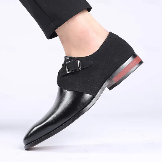 New OUKU Men's Two-Tone Faux Leather and Suede Monk Strap Shoes – Elegant Buckle Dress Shoes for Formal Occasions
