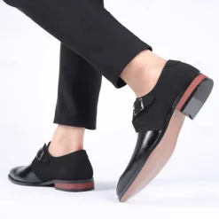 New OUKU Men's Two-Tone Faux Leather and Suede Monk Strap Shoes – Elegant Buckle Dress Shoes for Formal Occasions
