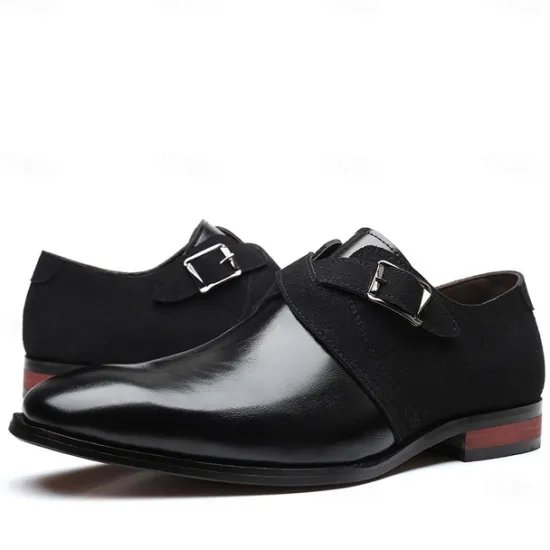 New OUKU Men's Two-Tone Faux Leather and Suede Monk Strap Shoes – Elegant Buckle Dress Shoes for Formal Occasions