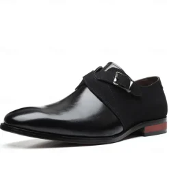 New OUKU Men's Two-Tone Faux Leather and Suede Monk Strap Shoes – Elegant Buckle Dress Shoes for Formal Occasions
