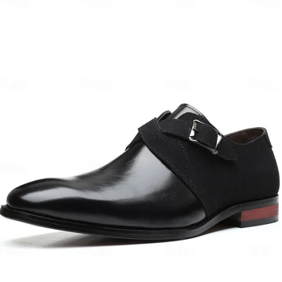 New OUKU Men's Two-Tone Faux Leather and Suede Monk Strap Shoes – Elegant Buckle Dress Shoes for Formal Occasions