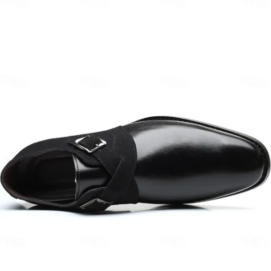 New OUKU Men's Two-Tone Faux Leather and Suede Monk Strap Shoes – Elegant Buckle Dress Shoes for Formal Occasions