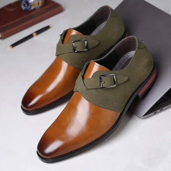 New OUKU Men's Two-Tone Faux Leather and Suede Monk Strap Shoes – Elegant Buckle Dress Shoes for Formal Occasions
