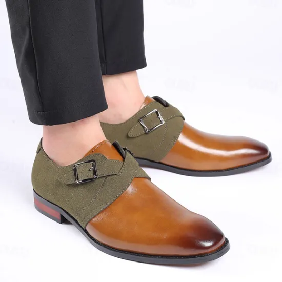 New OUKU Men's Two-Tone Faux Leather and Suede Monk Strap Shoes – Elegant Buckle Dress Shoes for Formal Occasions