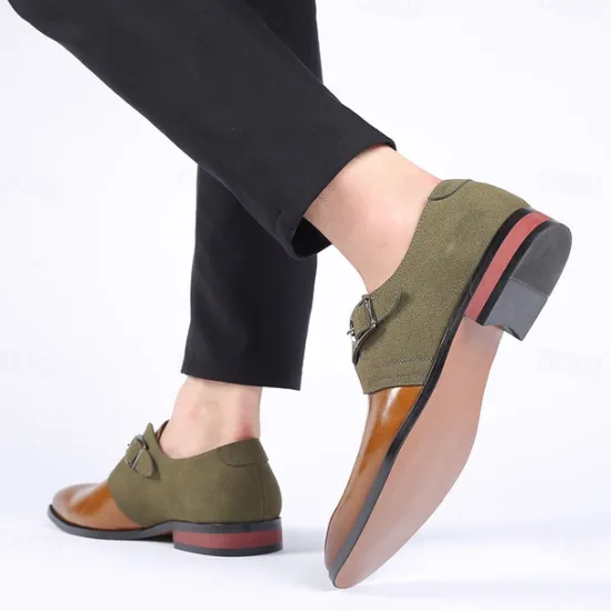 New OUKU Men's Two-Tone Faux Leather and Suede Monk Strap Shoes – Elegant Buckle Dress Shoes for Formal Occasions
