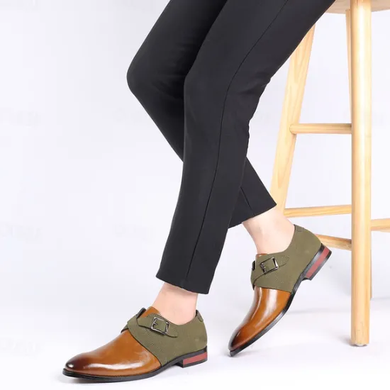 New OUKU Men's Two-Tone Faux Leather and Suede Monk Strap Shoes – Elegant Buckle Dress Shoes for Formal Occasions