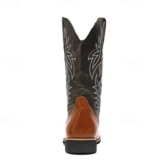 Discount OUKU Men's Two-Tone Western Cowboy Boots – Vintage Style with Embroidered Shaft, and Black Faux Leather, Perfect for Rodeo or Casual Wear Brown