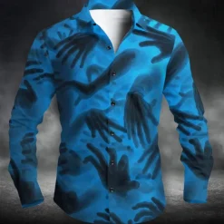 Outlet OUKU Men's Unique Unusual Hand Halloween Costumes Shirt Button Up Shirt Long Sleeve Dark Punk Gothic Style Vacation Daily Streetwear Summer Spring Turndown 3D Print Collared Shirts Red Blue Purple Green