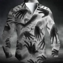 Outlet OUKU Men's Unique Unusual Hand Halloween Costumes Shirt Button Up Shirt Long Sleeve Dark Punk Gothic Style Vacation Daily Streetwear Summer Spring Turndown 3D Print Collared Shirts Red Blue Purple Green