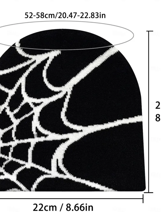 Hot OUKU Men's Unisex Beanie Hat Winter Hats Beanies Skull Cap Knit Hat Black White Acrylic Fibers Knitted Jacquard Cozy Daily Wear Festival Spider web Warm