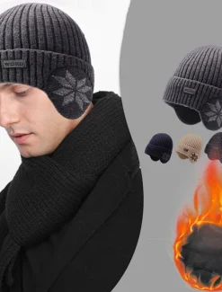 Hot OUKU Men's Unisex Beanie Hat Winter Hats Beanies Skull Cap Knit Hat Iron Gray Black Polyester Knitted Cozy Daily Wear Going out Snowflake Warm