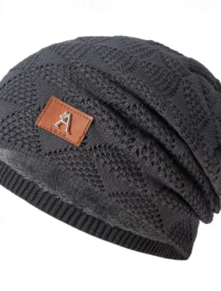 Hot OUKU Men's Unisex Beanie Hat Winter Hats Beanies Skull Cap Knit Hat Black Wine Acrylic Fibers Knitted Cozy Daily Wear Going out Solid / Plain Color Warm