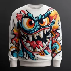 Outlet OUKU Men's Unisex Cartoon Monster Sweatshirt Sweatshirt Long Sleeve Sweatshirt Crew Neck Fashion Daily 3D 3D Printing Vacation Party Holiday Crewneck 3D Print 3D Winter Spring & Fall White