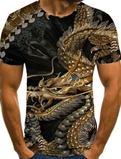Best OUKU Men's Unisex Dragon Graphic Prints T Shirt Tee Short Sleeve T shirt 3D Print Round Neck Shirt Fashion Designer Basic Casual Daily Holiday Spring & Summer Clothing Apparel Plus Size S M L XL XXL Brown