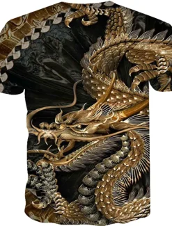 Best OUKU Men's Unisex Dragon Graphic Prints T Shirt Tee Short Sleeve T shirt 3D Print Round Neck Shirt Fashion Designer Basic Casual Daily Holiday Spring & Summer Clothing Apparel Plus Size S M L XL XXL Brown