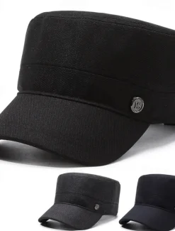 OUKU Men's Unisex Flat Cap Baseball Cap Military Cap Cadet Hat Black Navy Blue Polyester Vintage Fashion Casual Street Daily Plain Adjustable Breathable