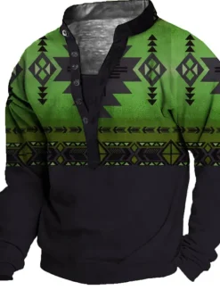 Best OUKU Men's Unisex Geometric Color Block Graphic Prints Sweatshirt Pullover Long Sleeve Sweatshirt Standing Collar Henley Collar Streetwear Designer Casual 3D Print Casual Daily Sports Print Spring & Summer