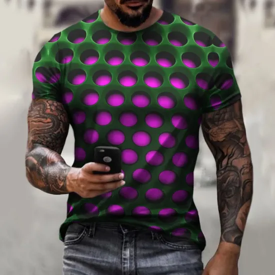 New OUKU Men's Unisex Graphic Optical Illusion T Shirt Tee Short Sleeve T shirt 3D Print Crew Neck Round Neck Shirt Vintage Streetwear Exaggerated Casual Daily White Light Green Pink Summer Clothing Apparel