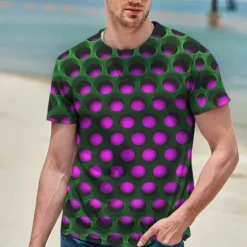 New OUKU Men's Unisex Graphic Optical Illusion T Shirt Tee Short Sleeve T shirt 3D Print Crew Neck Round Neck Shirt Vintage Streetwear Exaggerated Casual Daily White Light Green Pink Summer Clothing Apparel