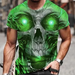 Sale OUKU Men's Unisex Skull Graphic Prints T Shirt Halloween Shirt Short Sleeve T shirt 3D Print Crew Neck Shirt Sports Designer Casual Outdoor Street Daily Yellow Pink Blue Summer Clothing Apparel S M L XL