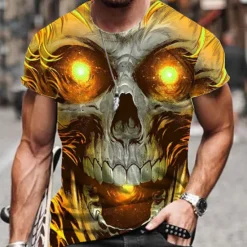 Sale OUKU Men's Unisex Skull Graphic Prints T Shirt Halloween Shirt Short Sleeve T shirt 3D Print Crew Neck Shirt Sports Designer Casual Outdoor Street Daily Yellow Pink Blue Summer Clothing Apparel S M L XL