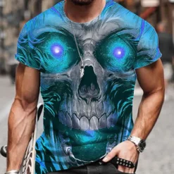Sale OUKU Men's Unisex Skull Graphic Prints T Shirt Halloween Shirt Short Sleeve T shirt 3D Print Crew Neck Shirt Sports Designer Casual Outdoor Street Daily Yellow Pink Blue Summer Clothing Apparel S M L XL