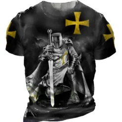 Online OUKU Men's Unisex Templar Cross Graphic Prints Soldier T Shirt Distressed T Shirt Short Sleeve T shirt 3D Print Crew Neck Shirt Sports Designer Casual Outdoor Street Daily Light Yellow Black Yellow Summer
