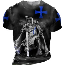 Online OUKU Men's Unisex Templar Cross Graphic Prints Soldier T Shirt Distressed T Shirt Short Sleeve T shirt 3D Print Crew Neck Shirt Sports Designer Casual Outdoor Street Daily Light Yellow Black Yellow Summer