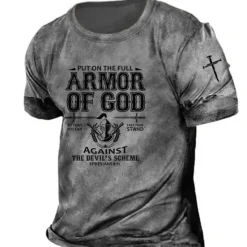 Online OUKU Men's Unisex Templar Cross Letter Graphic Prints T Shirt Distressed T Shirt Short Sleeve T shirt 3D Print Crew Neck Shirt Vintage Sports Designer Outdoor Street Daily Red Blue Brown Summer Clothing