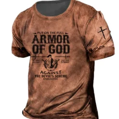 Online OUKU Men's Unisex Templar Cross Letter Graphic Prints T Shirt Distressed T Shirt Short Sleeve T shirt 3D Print Crew Neck Shirt Vintage Sports Designer Outdoor Street Daily Red Blue Brown Summer Clothing