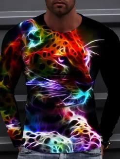 Best OUKU Men's Unisex Tiger Graphic Prints T Shirt Long Sleeve T shirt 3D Print Crew Neck Shirt Designer Casual Big and Tall Daily Holiday Spring & Fall Clothing Apparel S M L XL XXL 3XL 4XL Black