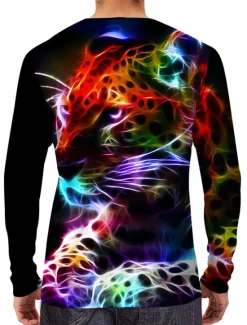 Best OUKU Men's Unisex Tiger Graphic Prints T Shirt Long Sleeve T shirt 3D Print Crew Neck Shirt Designer Casual Big and Tall Daily Holiday Spring & Fall Clothing Apparel S M L XL XXL 3XL 4XL Black