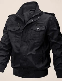Discount OUKU Men's Utility Jacket Transition Jacket Going out Pocket All Seasons Plain Classic Lapel Regular Black Khaki Army Green Jacket