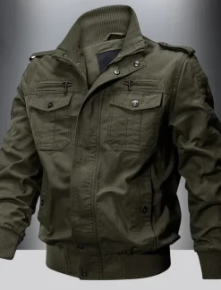 Discount OUKU Men's Utility Jacket Transition Jacket Going out Pocket All Seasons Plain Classic Lapel Regular Black Khaki Army Green Jacket