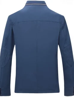 Discount OUKU Men's Utility Jacket Transition Jacket Daily Windbreaker Pocket All Seasons Plain Classic Stand Collar Regular Royal Blue Khaki Jacket