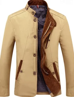 Discount OUKU Men's Utility Jacket Transition Jacket Daily Windbreaker Pocket All Seasons Plain Classic Stand Collar Regular Royal Blue Khaki Jacket