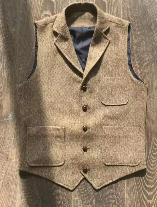 New OUKU Men's Vest Casual Daily Traditional Spring & Fall Basic Terylene Casual / Daily Solid / Plain Color Single Breasted Lapel Form Fit Khaki Gray Vest