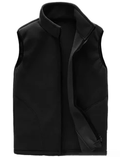 OUKU Men's Vest Daily Wear Vacation Weekend Soft Zipper Fall & Winter Plain Warm Modern Contemporary Stand Collar Activewear Thick Regular Black Red