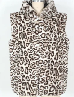 Discount OUKU Men's Vest Faux Fur Gilet Daily Date Vacation Fashion Casual Fall & Winter Keep Warm Polyester Comfortable Leopard Print Cardigan Stand Collar Regular Fit White Yellow Brown Vest