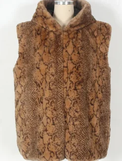Discount OUKU Men's Vest Faux Fur Gilet Daily Date Vacation Fashion Casual Fall & Winter Keep Warm Polyester Comfortable Leopard Print Cardigan Stand Collar Regular Fit White Yellow Brown Vest