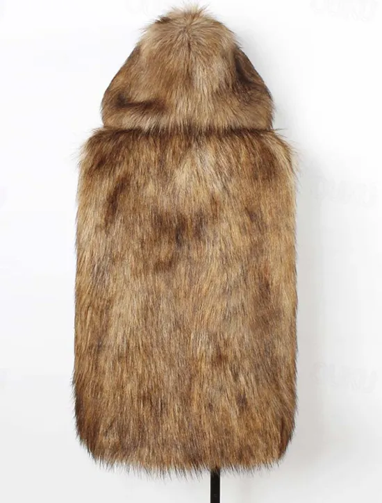 Clearance OUKU Men's Vest Faux Fur Gilet Daily Wear Vacation Going out Fashion Basic Winter Spring & Fall Hooded Faux Fur Comfortable Plain Single Breasted Hooded Regular Fit Vest Brown