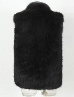 Discount OUKU Men's Vest Faux Fur Gilet Daily Date Vacation Fashion Casual Fall & Winter Keep Warm Polyester Comfortable Plain Cardigan Stand Collar Regular Fit Black White Yellow Vest