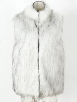 Discount OUKU Men's Vest Faux Fur Gilet Daily Date Vacation Fashion Casual Fall & Winter Keep Warm Polyester Comfortable Plain Cardigan Stand Collar Regular Fit Black White Yellow Vest